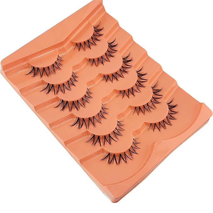 False Eyelashes Natural Look Wispy EyeLashes Cat Eye Lashes, Yasnai Fake Lashes Volume Lashes, Mink Lashes Strips Lashes Natural Eyelashes Clear Band 6 Pairs Pack