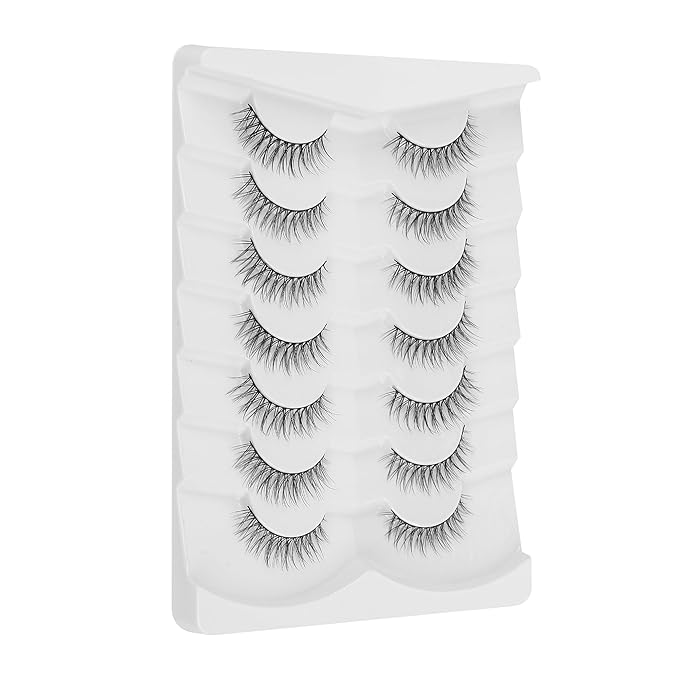 Lashes Wispy False Eyelashes Natural Look 10mm Short Lashes with Thin Band Siligli Fake Eyelashes 3D Volume Lashes Natural Short Eyelashes 7 Pair