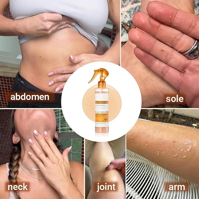 Body Keratin Care Kojic Acid Turmeric Spray 200ml, Exfoliating Peeling Solution, Peel Shot Turmeric Spray, Gentle Body Care for Smooth, Exfoliate and Shine