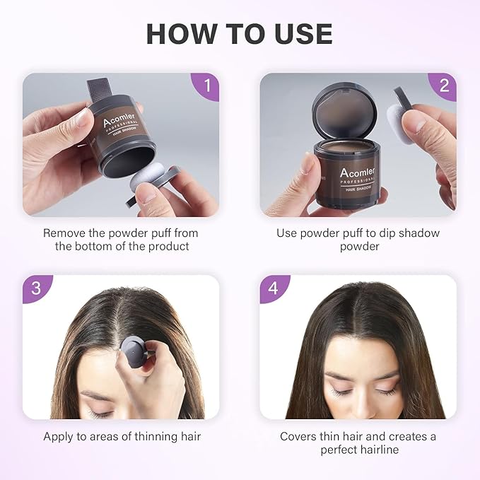 Acomler Instantly Root Cover Up Hairline Powder, 0.35 Ounce Root Touch Up Hair Color, Gray Hair Cover Up Hair Fibers, Hair Powder for Women Men with Eyebrows, Beard Line, Bald Spots (Light Brown)