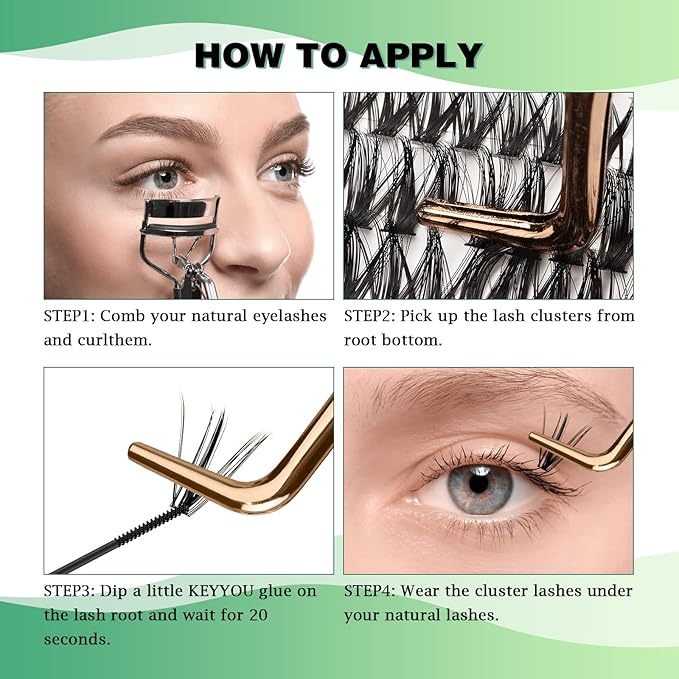Lash Clusters 300pcs Individual Lashes 50D 0.07D Curl 16mm DIY Eyelash Extension KEYYOU Large Tray Volume Soft&Natural Cluster Lashes(50D-0.07D,16)