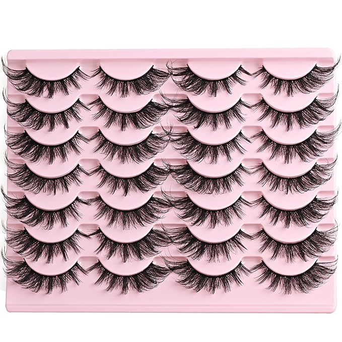 Cat Eye Lashes Wispy Fox Eyelashes Strips Natural D Curl Lash Pack 14 Pairs Lightweight Fluffy Cateye Lashes Soft Cotton Band Wispies Full Easy Russian Strip Eyelash for Women