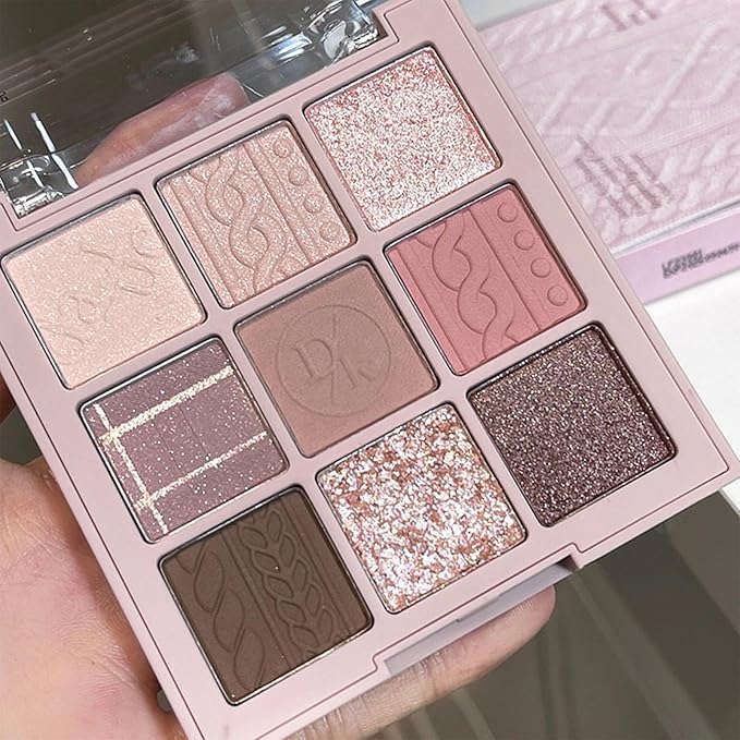 Erinde 9 Colors Eyeshadow Palette, Matte Shimmer Glitter Eye Shadow Makeup Palette, Highly Pigmented Long Lasting Waterproof, Natural Neutral Nude Eyeshadow Makeup Pallet, Pink Purple Rose