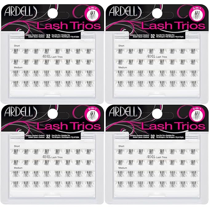 Ardell Cluster Lashes Individual Lashes, Lash Trios - Black, Reusable DIY Lash Clusters, Eyelash Extensions, 4 Pack