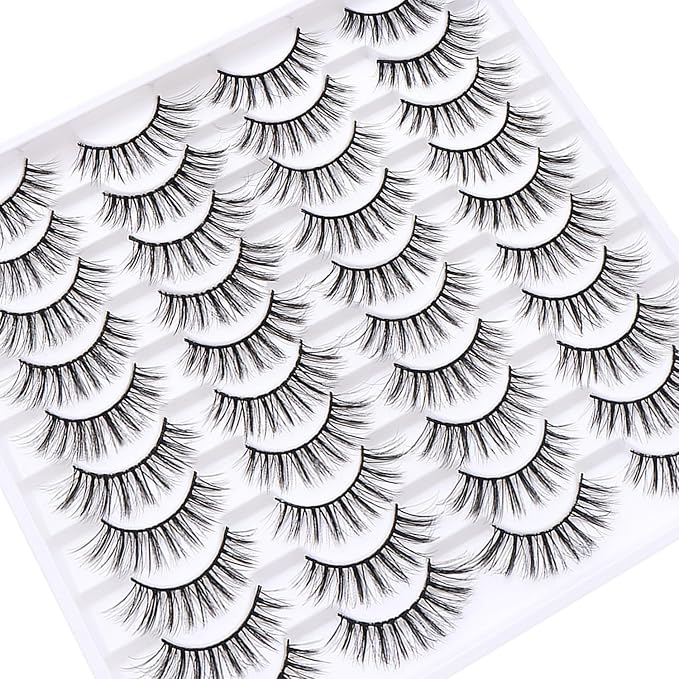 False Eyelashes 20 Pairs Wispy Lashes Faux Mink Lashes 14mm 3D Fluffy Cat Eye Lashes (style 20-057)