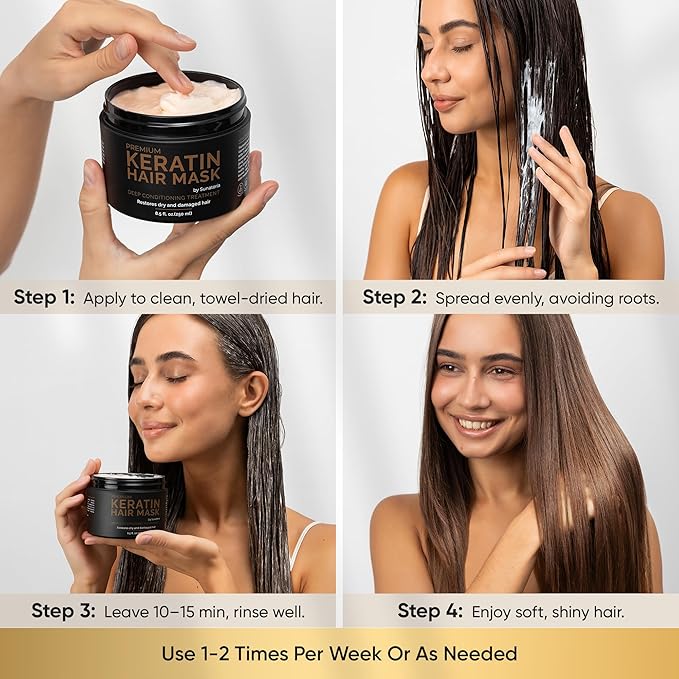 SUNATORIA Keratin Hair Mask - Deep Conditioner for Dry Damaged Hair - Hydrates, Repairs, Nourishes - Keratin Hair Treatment - Deep Conditioning Hair Mask - Keratina Mascarilla Para el Cabello