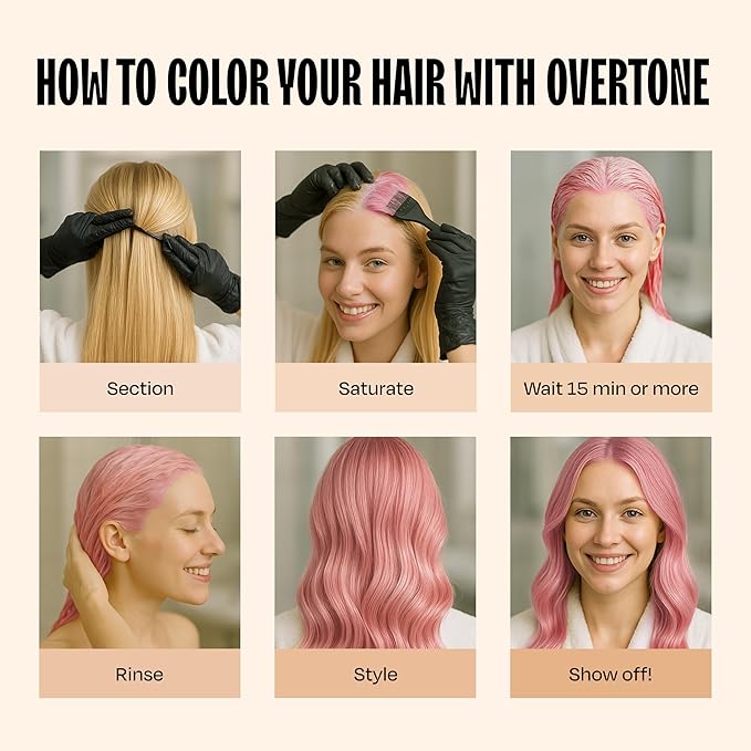 Overtone Semi Permanent Hair Color Conditioner, Pastel Pink is Now Cotton Candy Pink, 8 oz, Nourishing, Damage-Free, Color Depositing Mask for All Hair Types with Shea Butter & Coconut Oil, Vegan