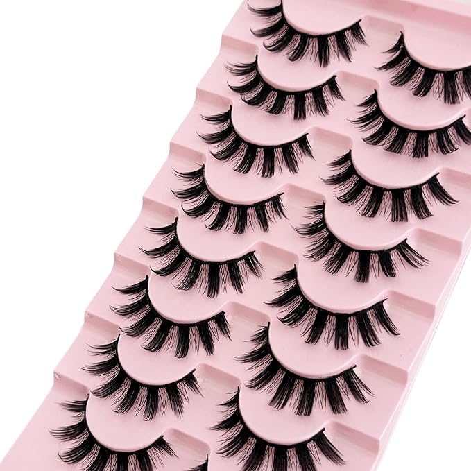 False Eyelashes Manga Lashes Anime Strip Fake Eyelashes NINGLASH Fairy Spiky 8 Pairs Faux Mink Lashes Cosplay Thick Fake Eye Lashes Soft Lashes 8-16mm Wispy Natural Look