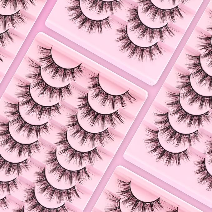 Ahrikiss Lashes Manga Lashes Anime Wispy False Eyelashes 8 Pairs Faux Mink Lashes Kit with Lash Glue and Lash Tweezers Soft Fluffy Fake Eyelashes Natural Look (Princess Kit)