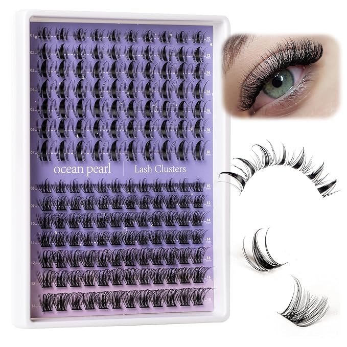 Ocean Pearl Lash Clusters Kit 154pcs,Eyelashes,spike-effect cluster lashes,10-18mm manga/anime-inspired lashes clusters,DIY Cluster Eyelash Extensions kit with lash bond+seal+remover+tweezers-M32+M35