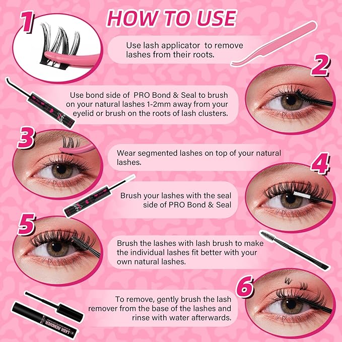 PROLASHBEAUTY Flora Lash Clusters Kit with Lash Bond and Seal Eyelash Applictor Lash Remover DIY Lash Extension Kit for Beginner Waterproof Resuable Eyelash Extensions at Home (Flora,8-18mix)