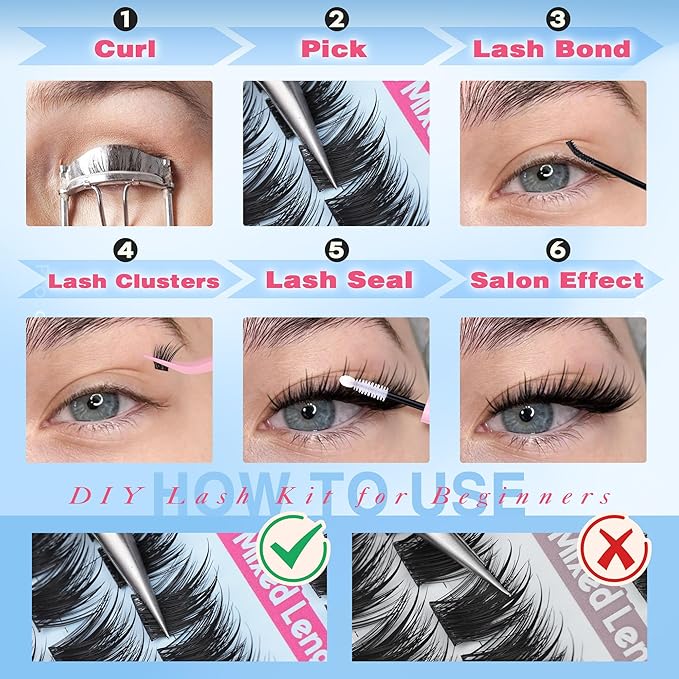 Focipeysa Wispy Lash Clusters Salon Effect Clusters Eyelash Extensions Volume Eyelashes Cluster Natural Lashes Extensions 10-16mm Individual Lashes DIY Clusters Lash Extensions at Home C Curly