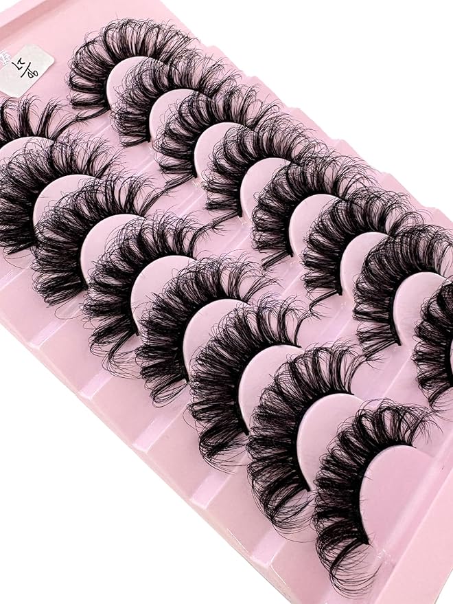 HBZGTLAD Mink Lashes Fluffy False Eyelashes 25mm Dramatic Faux Mink Eyelashes Natural Look Cat Eye Volume Eye Lashes Multipack (9D-27)