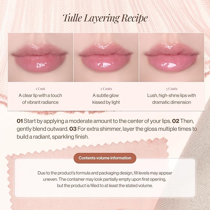 ENTROPY MAKEUP Tulle Lip Gloss, Lightweight 3D Pearl Shimmer, Ultra-Gloss High Shine, Non-Sticky Moisturizing Lip Gloss with Peptide Complex, Slip