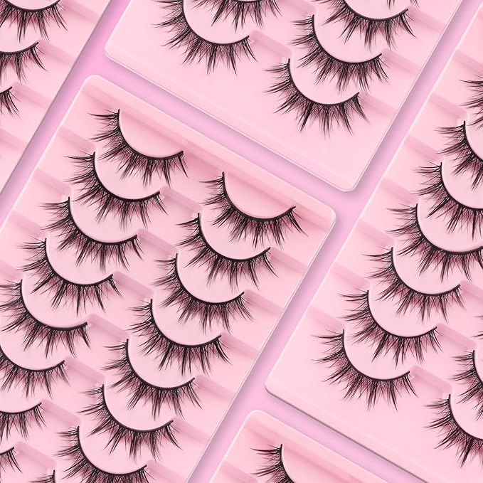 Ahrikiss Lashes Manga Lashes Natural Look Anime False Eyelashes 8 Pairs Faux Mink Lashes Kit with Lash Glue and Lash Tweezers Soft Wispy Fake Eyelashes Cosplay Spiky Strip Lashes (Comic Kit)