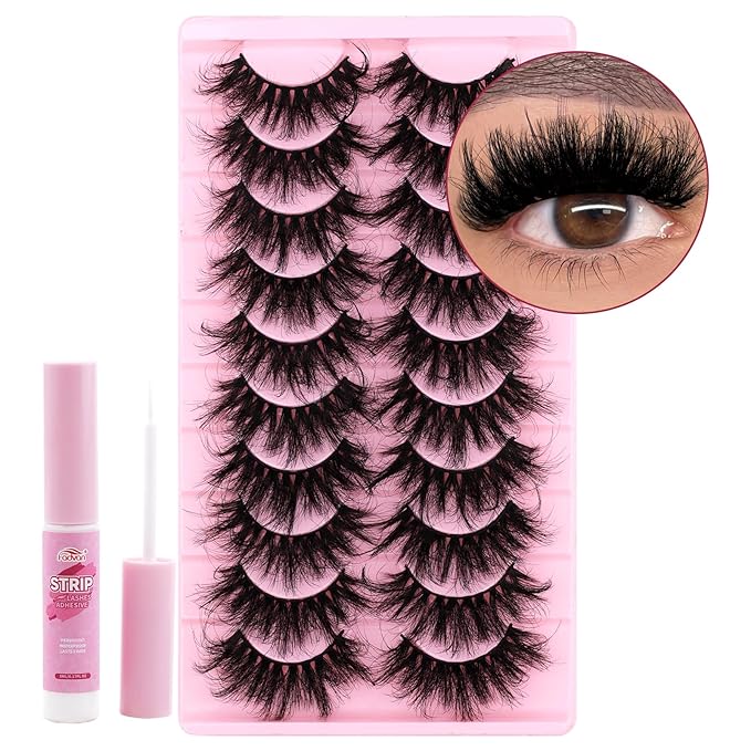 FADVAN False Eyelashes Faux Mink Lashes 6D Volume Full Cat Eye Long Dramatic Strip Lashes That Look Like Extensions With Lash Glue Thick Cat Eye False Eyelashes Pack 10 Pairs-D02