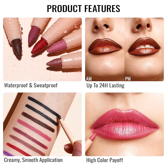 Oulac Lipstick & Lipliner Set 3PCS High Impact Lipcolor with Moisturizing Formula, Vegan Beauty, Full-Coverage Lip Color, Gift Lipstick for Women, 04+PG05+PG10