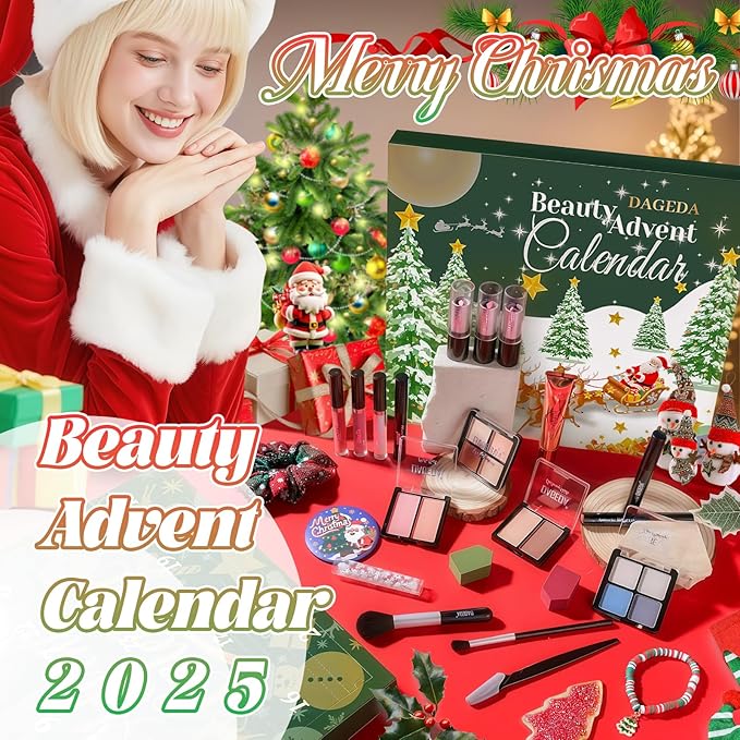 DAGEDA Beauty Advent Calendar 2025,24 Days Christmas Makeup Gifts for Her,Contains Beauty Makeup Kit, Xmas Clothes Accessories, 24 Surprise Christmas Countdown Festival Gifts Set for Women Girls