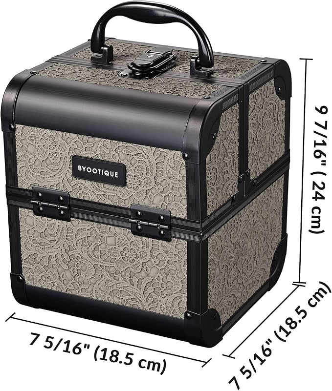 BYOOTIQUE Makeup Box Organizer with Mirror 2-Tier Trays Hairdressing Case Lash Storage Box for Manicurist Nail Tech Travel Beauty Salon Hairstylist,Rococo GainsBoro