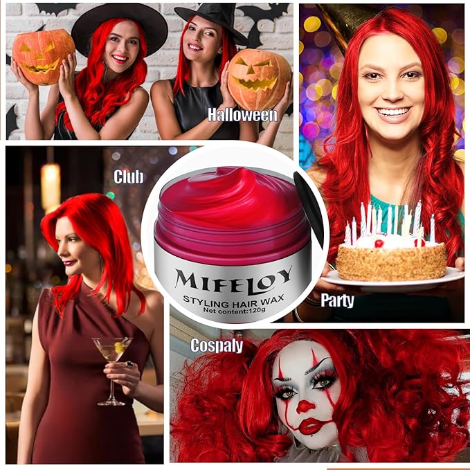 Red Temporary Hair Color Wax, Instant Natural Hairstyle Cream Dye, Washable Styling Pomadesfor Men Girls Women Youth, Disposable Coloring Mud for Party Cosplay DIY Halloween
