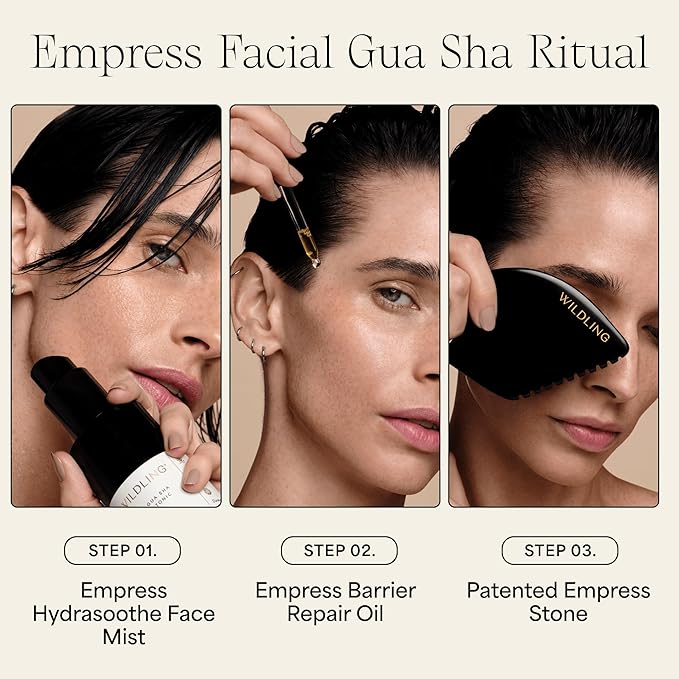 WILDLING Empress Stone Gua Sha Facial Stone I Facial Massage Stone to Lift, Plump, Tone + Sculpt I Patented Design Crafted with 100% Authentic Bian Stone