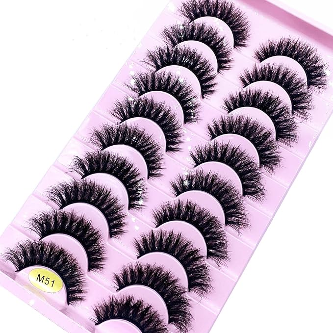 HBZGTLAD New 10 Pairs 3D Mink Lashes False Eyelashes Handmade Wispy Fluffy Long Lashes Natural Eye Makeup Tools Eye Lashes(M51)