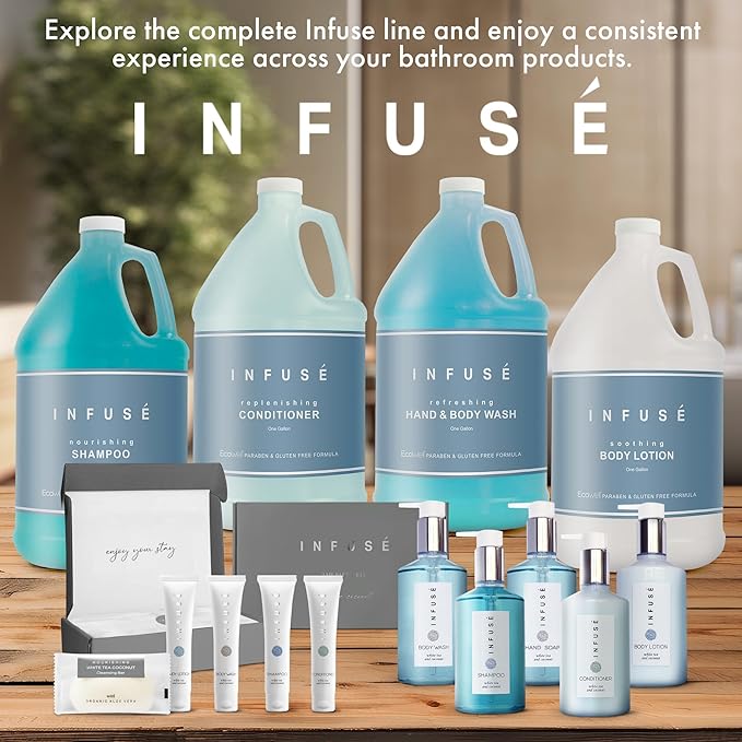 1 Liter Shampoo Refill Bag For Soap Dispensers | Bulk Toiletries for Vacation Rentals, and Home Bathroom Showers | White Tea and Coconut | Set of 12