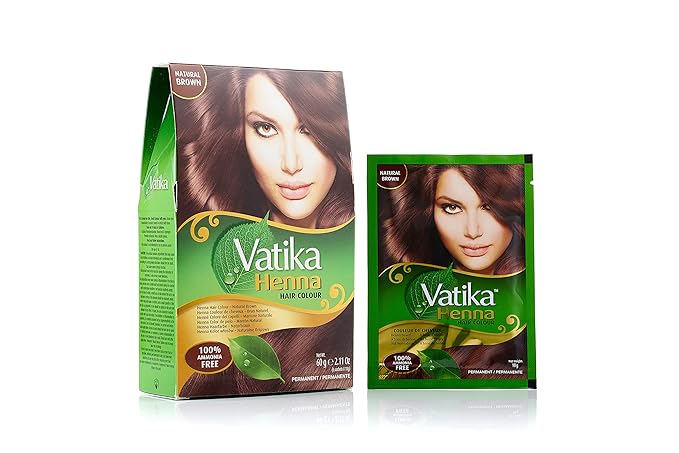 Dabur Vatika Henna Hair Color - Henna Hair Dye and Conditioner, Zero Ammonia for Strong and Shiny Hair, 100% Grey Coverage, 6 Sachets X 10g (Natural Brown)