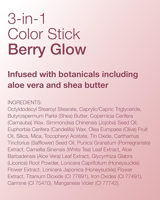Mineral Fusion 3-in-1 Color Stick - Hydrating Tinted Cream Blush for Cheeks, Lip and Eye - Natural Multi Use Makeup (Berry Glow)