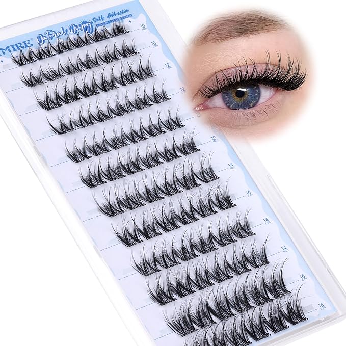 Natural Self Adhesive Eyelashes 10-16MM Wispy Press on Lashes Pre Glued Lash Clusters No Glue Needed Press on Eyelash Clusters Reusable Self Adhesive Lash Clusters Easy to Apply by JIMIRE