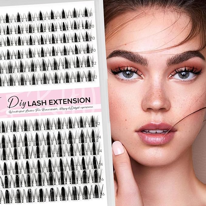 Manga Lash Clusters Kit DIY 144Pcs Fairy Eyelash Clusters Natural Lashes Kit with Anime Lash Clusters Bond and Seal, Remover and Tweezers for Invisible Band Eyelash Extensions Kit(D-Mix8-16mm)
