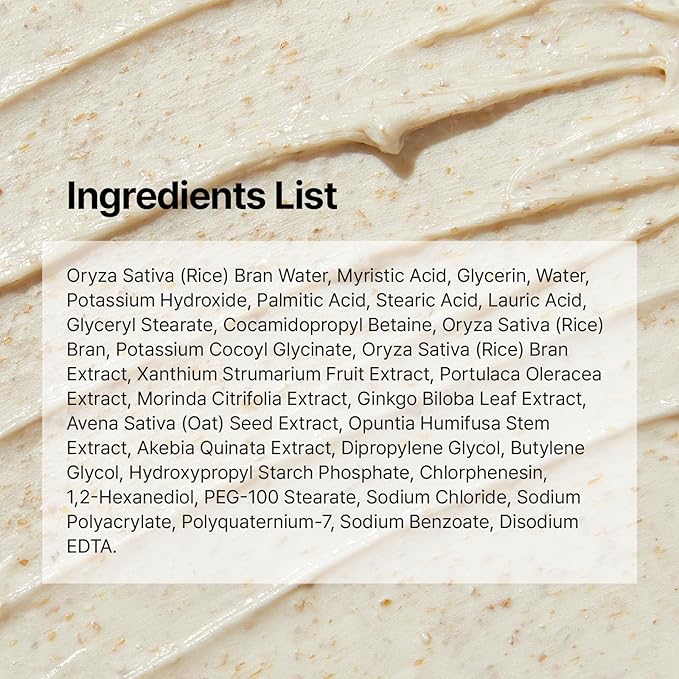 MIDHA RICE BRAN SCRUB FOAM 5.07fl.oz/150ml, Deep Cleansing, Pore-Purifying, Gentle Exfoliating – Soft Micro-Foam Face Wash with Balanced pH & Hydrating, Nourishing Care