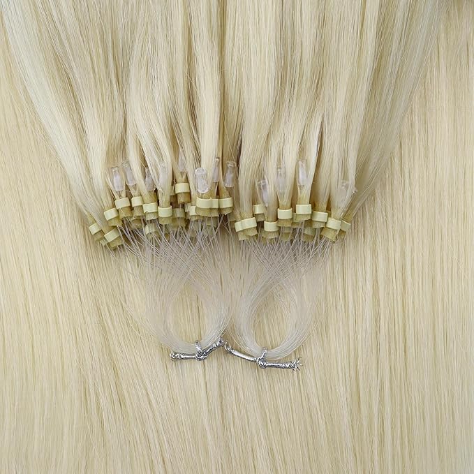 Full Shine Micro Loop Hair Extensions Real Human Hair Color 60 Platinum Blonde 14 Inch 50 Grams Microbead Hair Extensions Human Hair for Women Pre Bonded Extensions