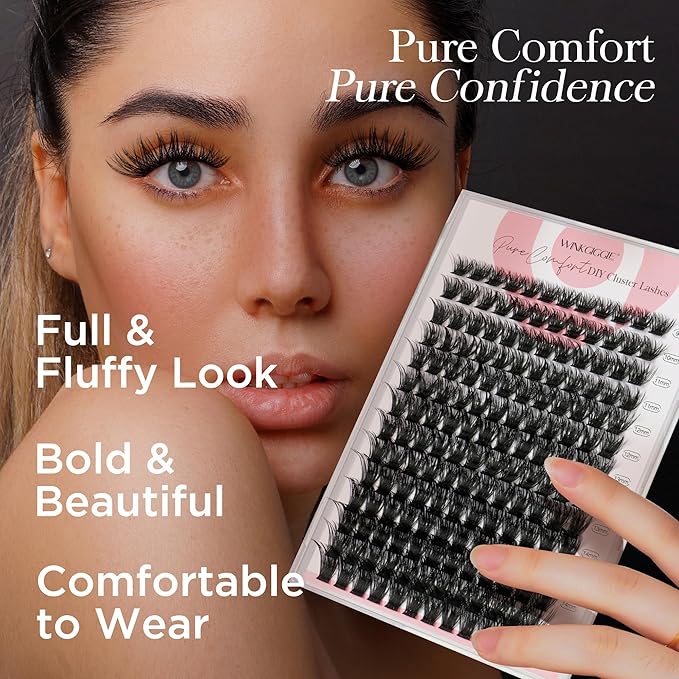Lash Clusters 168Pcs Volume Cluster Lahes D Curl Eyelash Clusters,Winkgiggle Lash Clusters 10-16mm DIY Eyelash Extensions Natural Look Wispy Lashes,Reusable Thin Bland Individual Lashes (56D)