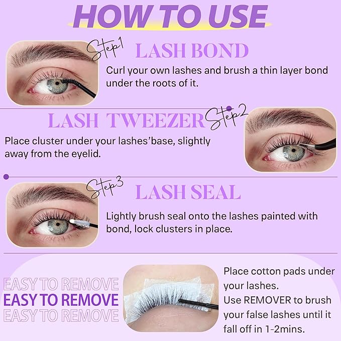 TOOCHUNAG Fluff Lash Extension Kit Thick Eyelash Extension Kit 60D+80D Wispy Lash Clusters Individual Lashes Kit with Lash Bond and Seal, Lash Remover, Eyelashes Tweezers (280Pcs,10-18mm)