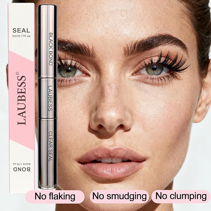 Lash Bond and Seal Lash Glue Waterproof LAUBESS 2-in-1 Cluster Lash Glue for Eyelash Clusters 72H 10ml (Black/Clear)