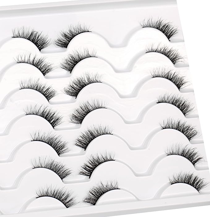 Pooplunch Half False Eyelashes Wispy Cat Eye Look Natural Volume Short Accent Lashes Faux Mink Fake Eyelashes Strips 14 Pairs Pack, Black