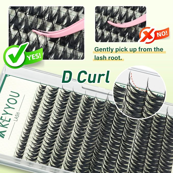 KEYYOULASH Lash Clusters Widespan Volume 120pcs Eyelash Clusters D Curl Lashes Clusters for Beginner DIY Thick Cluster Eyelash Extensions at Home(KY01-8-18MIX)