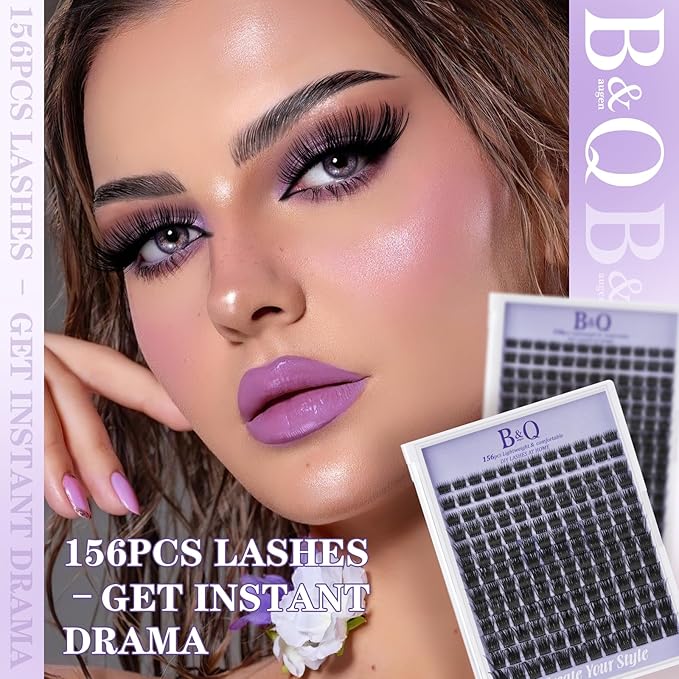 B&Q Wispy Lash Clusters Full B42,Eyelash Clusters 156PCS Comfortable band Cluster Eyelash Extensions,8-18mm Volume Individual Lashes Lightweight D Curl Lash Clusters Soft Eyelashes Natural Look(B42)