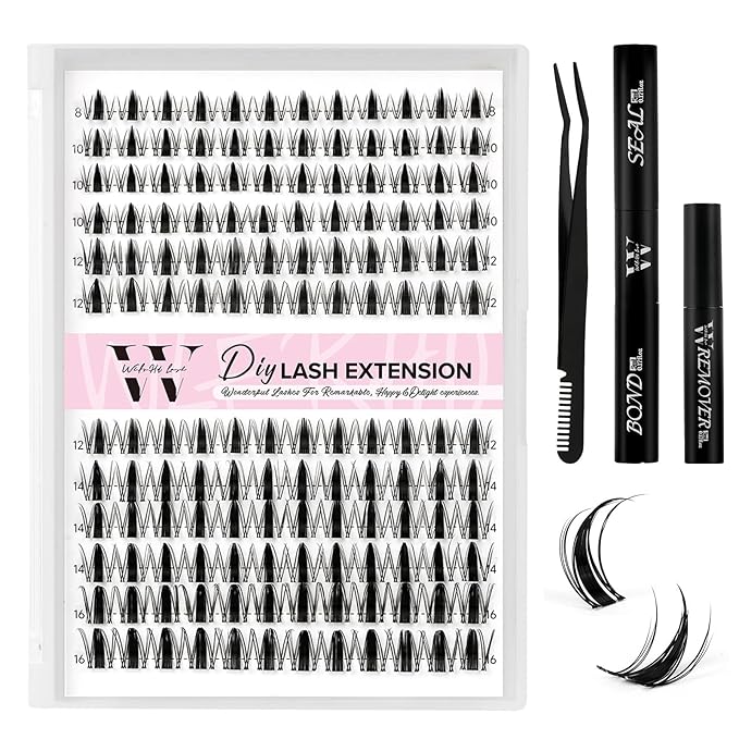 Manga Lash Clusters Kit 144PCS Fairy Eyelash Extension Kits with Bond and Seal, Fake Eyelashes Clusters with Invisible Lashes Band, Lash Glue Remover and Lash Applicators (Mix8-16mm Set02)