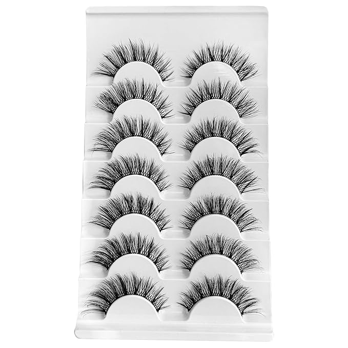 Ninglash Wispy Lashes Strips False Eyelashes Clear Band Natural Look 14mm Faux 3D Mink Lashes 7 Pairs Fluffy Cat Eye Lash Pack