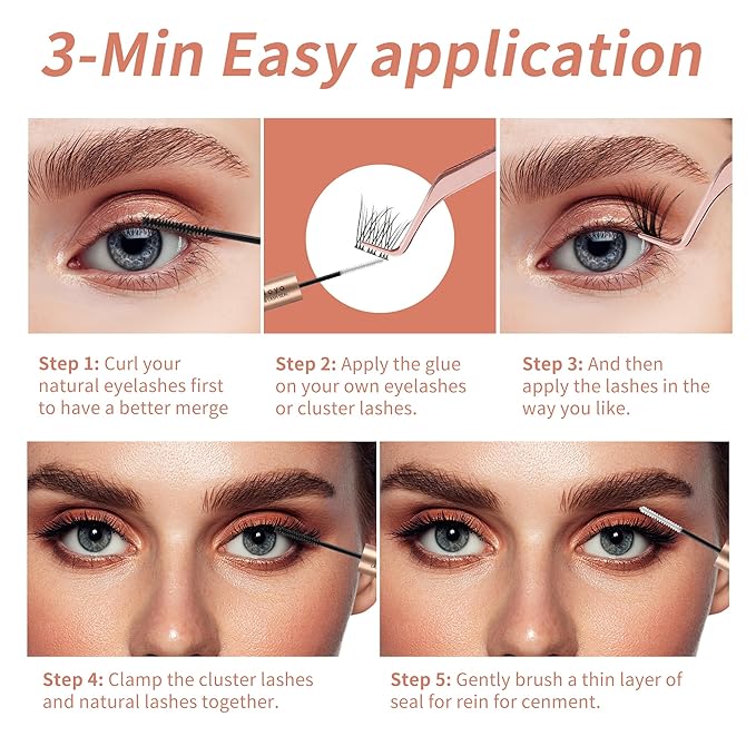 Wispy Cluster Lashes 144 Pcs 10mm Natural Individual Eyelashes Wispy D Curl DIY Cluster Eyelash Extensions Super Thin Band Eyelashes (QF-10mm-D)
