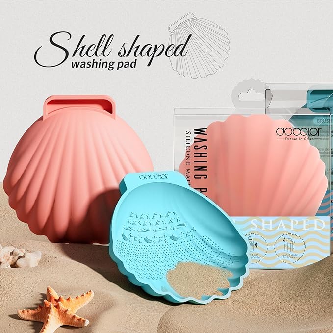 Docolor Silicone Makeup Brush Cleaner Mat Shell shape make up brush cleaner pad Big Size, Makeup Brush Cleaning Mat, Brushes Cleaning Tool, Portable Washing Tool for Makeup Cosmetic Brushes