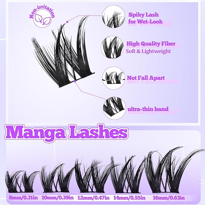 Lash Clusters Flora D Curl Lash DIY Volume Eyelash Extensions Kit Cat Eye Lashes Individual Lashes Ultra-Thin (0.05-0.07mm) Black Band 8-16MM Wispy Cat Eye Lashes for Self Application