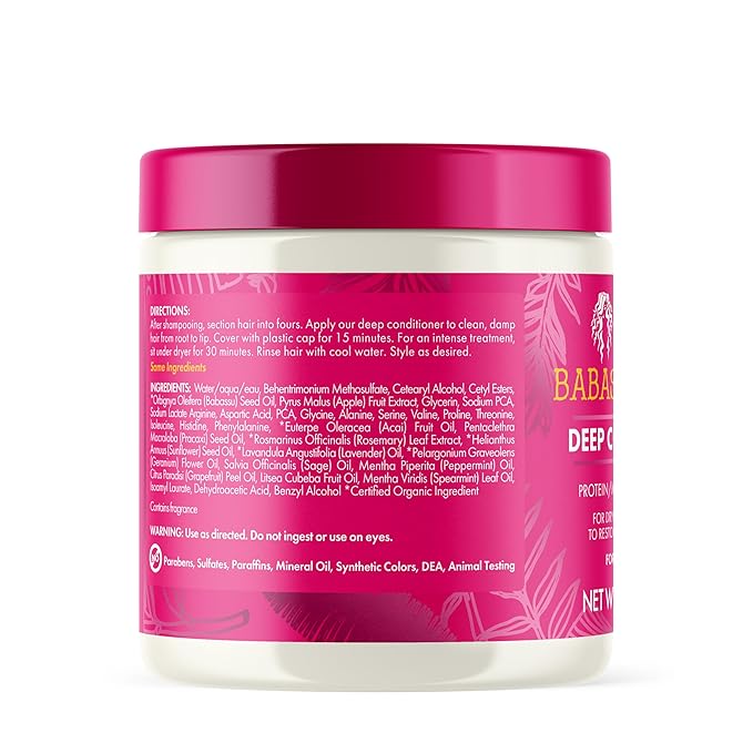 Mielle Organics Babassu & Mint Deep Conditioner with Protein, Moisturizing & Conditioning Deep Treatment, Hydrating Repair for Dry, Damaged, & Frizzy Hair (8 Oz)