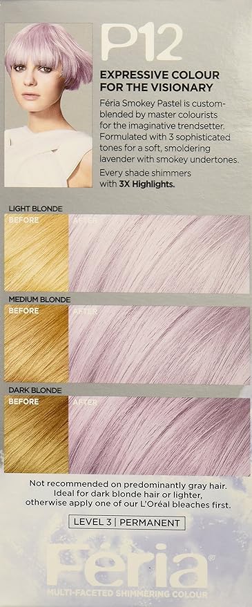 L’Oréal Paris Feria Pastels Hair Color, P12 Lavender Dusk (Smokey Lavender)