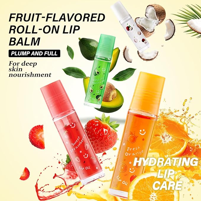4Pcs Roll On Lip Gloss Set,Moisturizing Lip Oil Set,Fruit Flavored Jelly Lipgloss,Plumping Lip Gloss Kit,Non-sticky Liquid Clear Jelly Lipstick,Long Lasting Hydrating Lip Set for Women