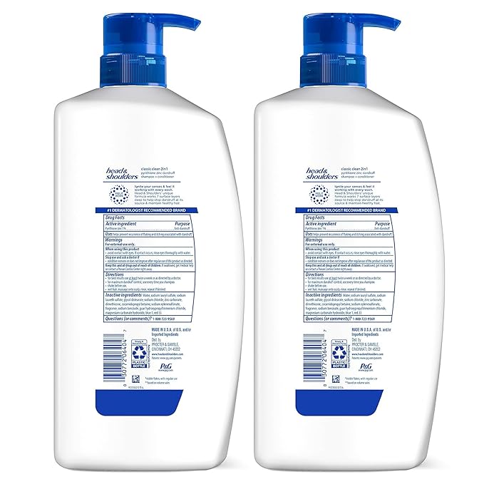 Head & Shoulders Anti-Dandruff Shampoo and Conditioner, Classic Clean 2-in-1 Twin Pack, 1% Pyrithione Zinc, Flake Control, Scalp Care, Color-Safe, 32.1 fl oz Each