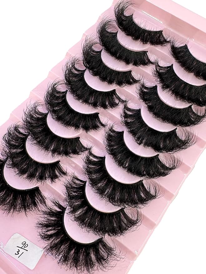 HBZGTLAD Mink Lashes Fluffy False Eyelashes 25mm Dramatic Faux Mink Eyelashes Natural Look Cat Eye Volume Eye Lashes Multipack (9D-31)
