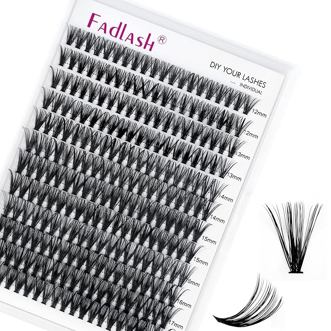 FADLASH Wispy Lash Clusters 280Pcs DIY Individual Eyeslash Clusters Natural Look 40D D Curl 12-18mm Lash Clusters Soft Fluffy Eyelash Extensions (Packaging Cards May Vary))